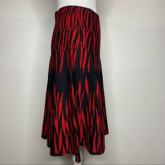 Sioni Studio Knee Length Godet Style Knit Skirt Red & Black Zebra Print - Picture 3 of 8